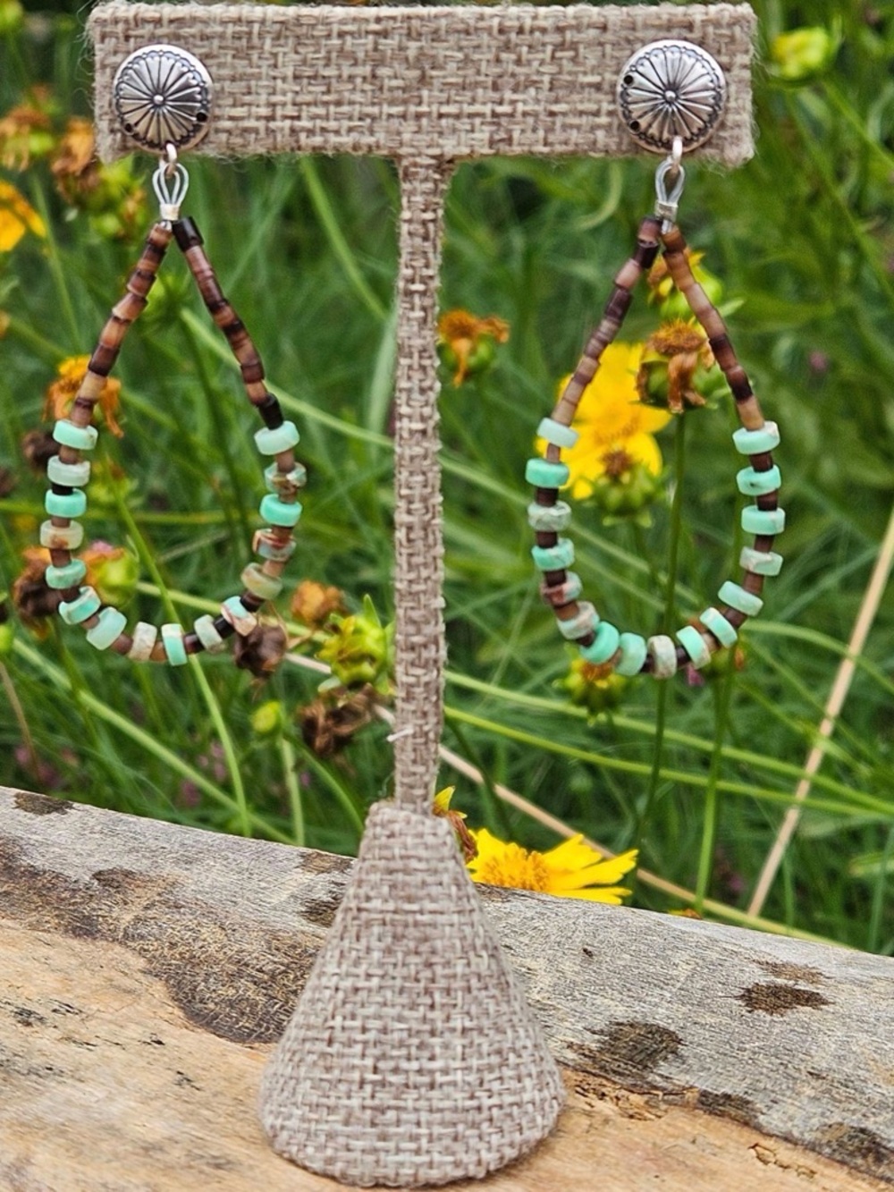 Handmade Turquoise & Brown Beaded Teardrop Earrings